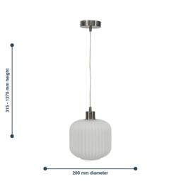 First Choice Lighting Bento - White Ribbed Glass with Satin Nickel Pendant Fitting - thumbnail 8