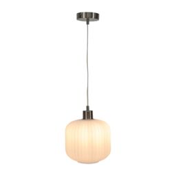 First Choice Lighting Bento - White Ribbed Glass with Satin Nickel Pendant Fitting - thumbnail 2
