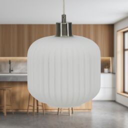 First Choice Lighting Bento - White Ribbed Glass with Satin Nickel Pendant Fitting - thumbnail 3