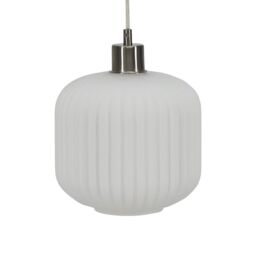 First Choice Lighting Bento - White Ribbed Glass with Satin Nickel Pendant Fitting - thumbnail 7