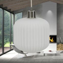 First Choice Lighting Bento - White Ribbed Glass with Satin Nickel Pendant Fitting - thumbnail 4