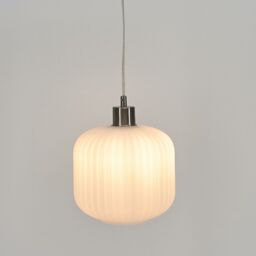 First Choice Lighting Bento - White Ribbed Glass with Satin Nickel Pendant Fitting - thumbnail 6