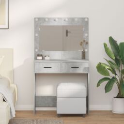 Berkfield Home Dressing Table with LED Lights¬†Concrete Grey 78, 5x41x135 cm in Light Grey - Size: 5 x 41 x 135 cm - thumbnail 1