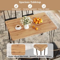Costway 5-Piece Dining Table Set Industrial Rectangular Kitchen Table in Light Oak - thumbnail 4