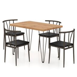 Costway 5-Piece Dining Table Set Industrial Rectangular Kitchen Table in Light Oak