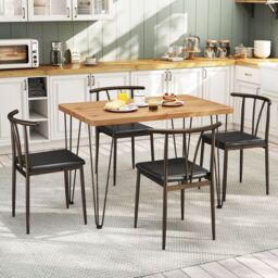 Costway 5-Piece Dining Table Set Industrial Rectangular Kitchen Table in Light Oak - thumbnail 3