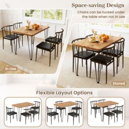 Costway 5-Piece Dining Table Set Industrial Rectangular Kitchen Table in Light Oak - thumbnail 8