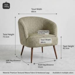 SONARA Mid Century Curved Barrel Accent Chair Soft Upholstered Tub Armchair in Green - thumbnail 2
