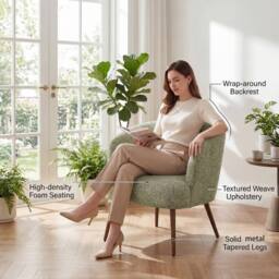 SONARA Mid Century Curved Barrel Accent Chair Soft Upholstered Tub Armchair in Green - thumbnail 6