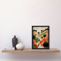 Artery8 Wall Art Print Walk on the Countryside Hill Path Folk Art Oil Painting Red Orange Green Abstract Landscape Artwork Framed A4 in Black - thumbnail 2