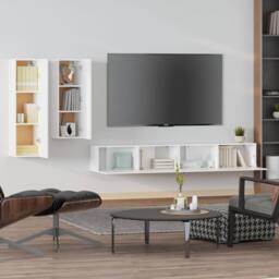 Berkfield Home 4 Piece TV Cabinet Set White Engineered Wood - thumbnail 3