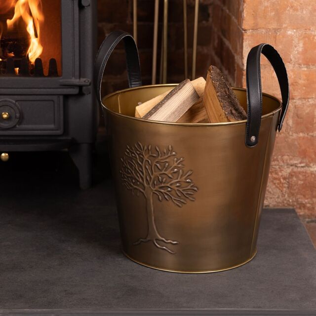 Charles Bentley Mulberry Small Antique Gold Coloured Leather Handled Log Bucket 35cm - image 1