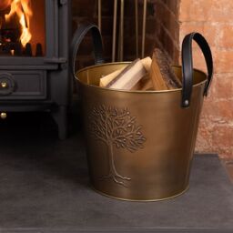 Charles Bentley Mulberry Small Antique Gold Coloured Leather Handled Log Bucket 35cm - thumbnail 1
