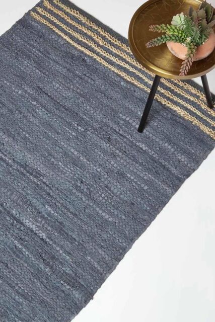 Homescapes Grey Leather Handwoven Stripe Rug - Size: 160 cm x 230 cm - image 1