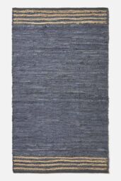 Homescapes Grey Leather Handwoven Stripe Rug - Size: 160 cm x 230 cm - thumbnail 2
