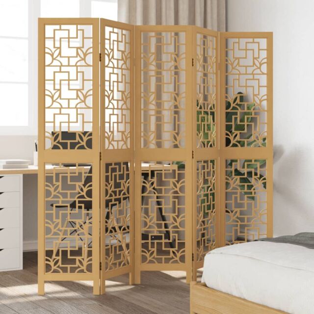 Berkfield Home Room Divider 5 Panels Brown Solid Wood Paulownia - image 1