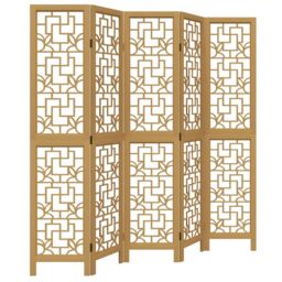 Berkfield Home Room Divider 5 Panels Brown Solid Wood Paulownia - thumbnail 2