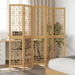 Berkfield Home Room Divider 5 Panels Brown Solid Wood Paulownia - thumbnail 1