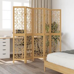 Berkfield Home Room Divider 5 Panels Brown Solid Wood Paulownia - thumbnail 3