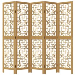 Berkfield Home Room Divider 5 Panels Brown Solid Wood Paulownia - thumbnail 4