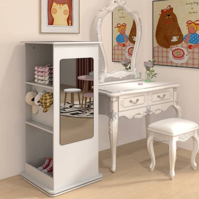 Costway Kids Rotating Bookshelf 360° Spinning Wooden Bookcase w/Chalkboard in White - image 1