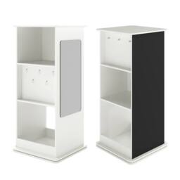 Costway Kids Rotating Bookshelf 360° Spinning Wooden Bookcase w/Chalkboard in White - thumbnail 3