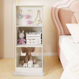 Costway Kids Rotating Bookshelf 360° Spinning Wooden Bookcase w/Chalkboard in White - thumbnail 8