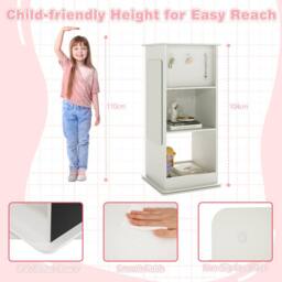 Costway Kids Rotating Bookshelf 360° Spinning Wooden Bookcase w/Chalkboard in White - thumbnail 7