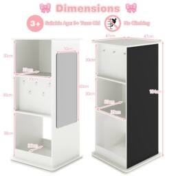 Costway Kids Rotating Bookshelf 360° Spinning Wooden Bookcase w/Chalkboard in White - thumbnail 2