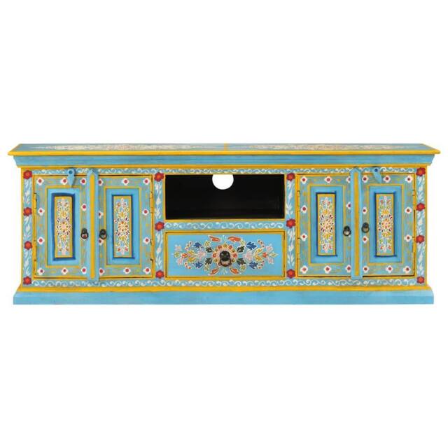 Berkfield Home TV Cabinet Blue 110x30x40 cm Solid Wood Mango - Size: 110 x 30 x 40 cm - image 1