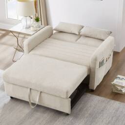 BTM 2 Seater Sofa Bed Pull Out Adjustable Backrest Convertible Sofa in Beige - thumbnail 8