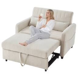 BTM 2 Seater Sofa Bed Pull Out Adjustable Backrest Convertible Sofa in Beige - thumbnail 7