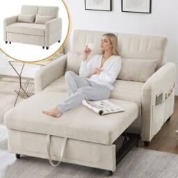 BTM 2 Seater Sofa Bed Pull Out Adjustable Backrest Convertible Sofa in Beige - thumbnail 9