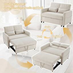 BTM 2 Seater Sofa Bed Pull Out Adjustable Backrest Convertible Sofa in Beige - thumbnail 3
