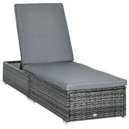 OUTSUNNY PE Rattan Sun Lounger, Five-level Adjustable Recliner Bed Chair with Soft Padded Cushion for Patio, Garden in Dark Grey - thumbnail 2