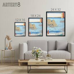 "Artery8 Shimosa Province Choshi Beach Framed Canvas Wall Art Print Hiroshige in Blue - Size: W12"" x H16""" - thumbnail 4