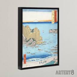 "Artery8 Shimosa Province Choshi Beach Framed Canvas Wall Art Print Hiroshige in Blue - Size: W12"" x H16""" - thumbnail 2