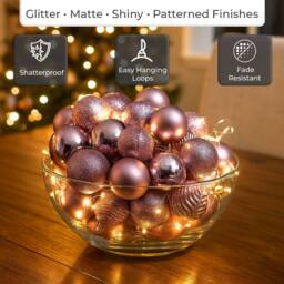 Neo Set of 36 Christmas Tree Ornaments Baubles Set in Dusty Pink - thumbnail 5