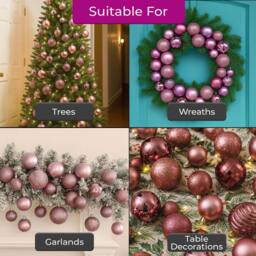 Neo Set of 36 Christmas Tree Ornaments Baubles Set in Dusty Pink - thumbnail 3
