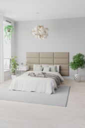 Aspire EasyMount Wall Mounted Upholstered Panels, Modular DIY Headboard in Eire Linen Fabric (Pack of 8) in Natural - thumbnail 3