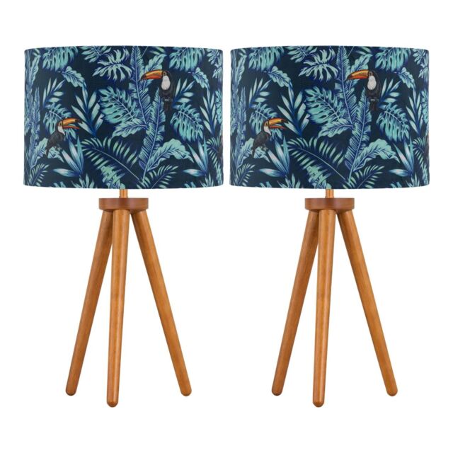 First Choice Lighting Set of 2 Dark Oak Table Lamp or Bedside Lights with Toucan Shades in Brown - image 1