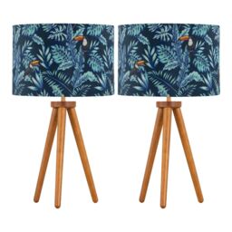 First Choice Lighting Set of 2 Dark Oak Table Lamp or Bedside Lights with Toucan Shades in Brown