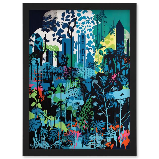 Artery8 Singapore Forest Cityscape Modern Bold Landscape Artwork Framed Wall Art Print A4 in Black - image 1