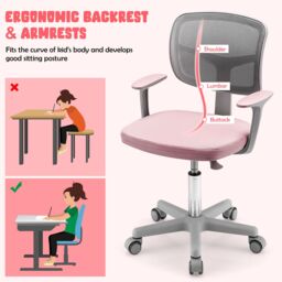Costway Kids Computer Chair Low-Back Task Study Chair Children Office Chair Height Adjustable in Pink - thumbnail 5