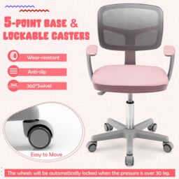 Costway Kids Computer Chair Low-Back Task Study Chair Children Office Chair Height Adjustable in Pink - thumbnail 3
