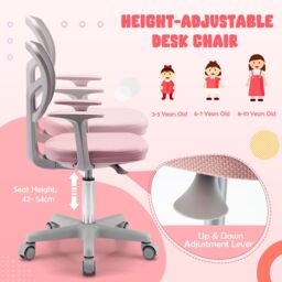 Costway Kids Computer Chair Low-Back Task Study Chair Children Office Chair Height Adjustable in Pink - thumbnail 2