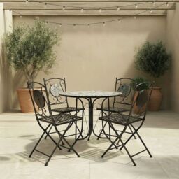 Charles Bentley Garden Blue Mosaic 5 Piece Dining Set With Folding Chairs Patio