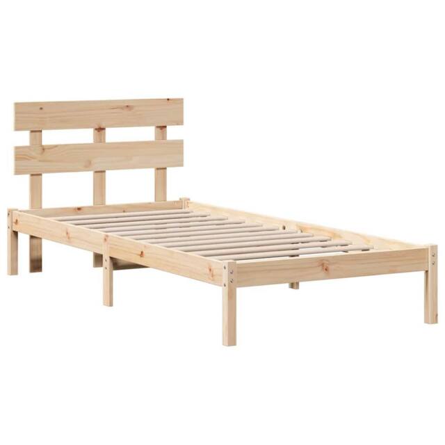 Berkfield Home Bed Frame with Headboard 80x200 cm Solid Wood Pine in Light Tan - image 1