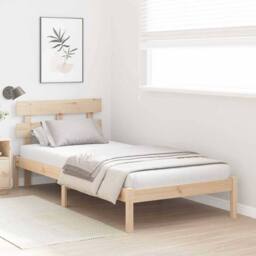 Berkfield Home Bed Frame with Headboard 80x200 cm Solid Wood Pine in Light Tan - thumbnail 4