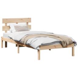 Berkfield Home Bed Frame with Headboard 80x200 cm Solid Wood Pine in Light Tan - thumbnail 3